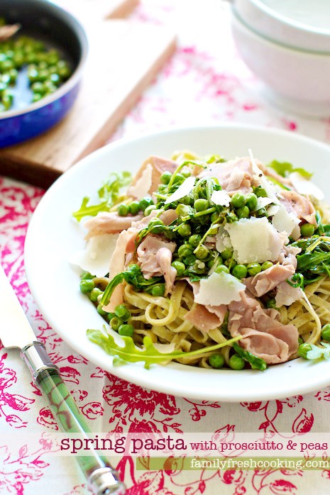 Pasta with Prosciutto, Peas and Cheese on Family Fresh Cooking blog
