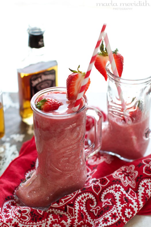 Cowgirl Coolers | Whiskey Strawberry Daiquiri Cocktail | recipe on FamilyFreshCooking.com