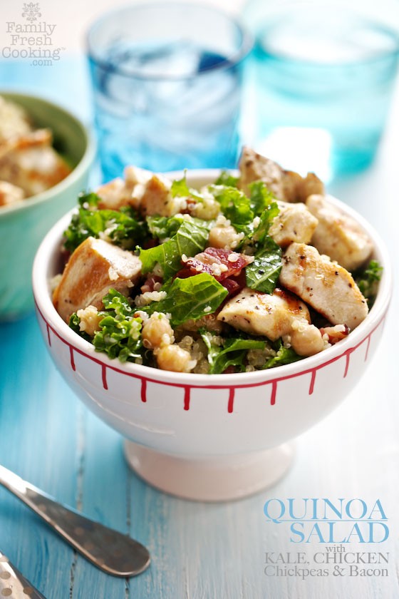 Quinoa Salad with Kale, Chicken, Chickpeas & Bacon